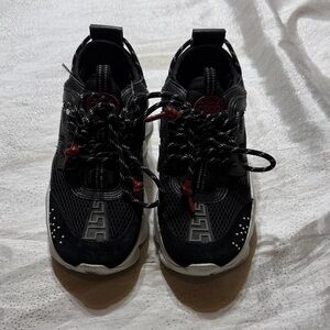 Versace (authentic )Black and White Sneakers with Red Accents for women size 39